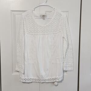 Vintage America Women's Long Sleeve Top Size Med Lace Boho Stretch Semi-sheer